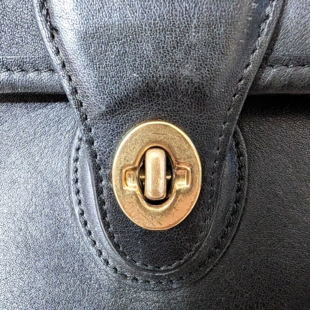 Vintage 90's Coach Black Willis Turn Lock Single Flap Leather Satchel Bag 9927 - Picture 14 of 15